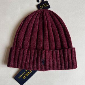 Polo Ralph Lauren Wool Blend Cuffed Beanie Ski Hat Cap Classic Wine